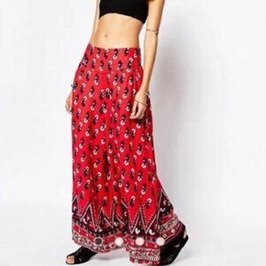 Free People Linen Rayon Blend Wide Leg Boho Floral Print Palazzo Pants sz S